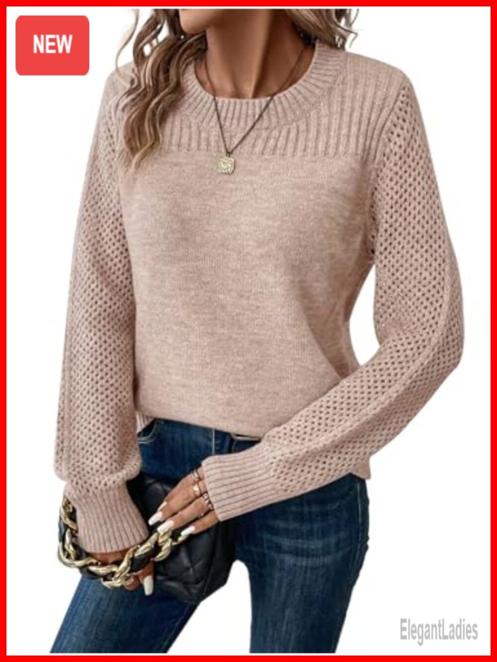 Womens Crew Neck Long Sleeve Knit Pullover Sweater Casual